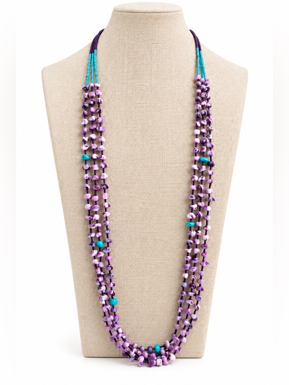 Zuni Native American fetish style Multi-Strand Cebu Shell  & turquoise Necklace